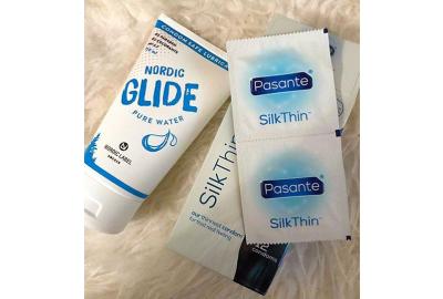 Testissä Pasanten Silk Thin -kondomit ja Nordic Glide -liukuvoide